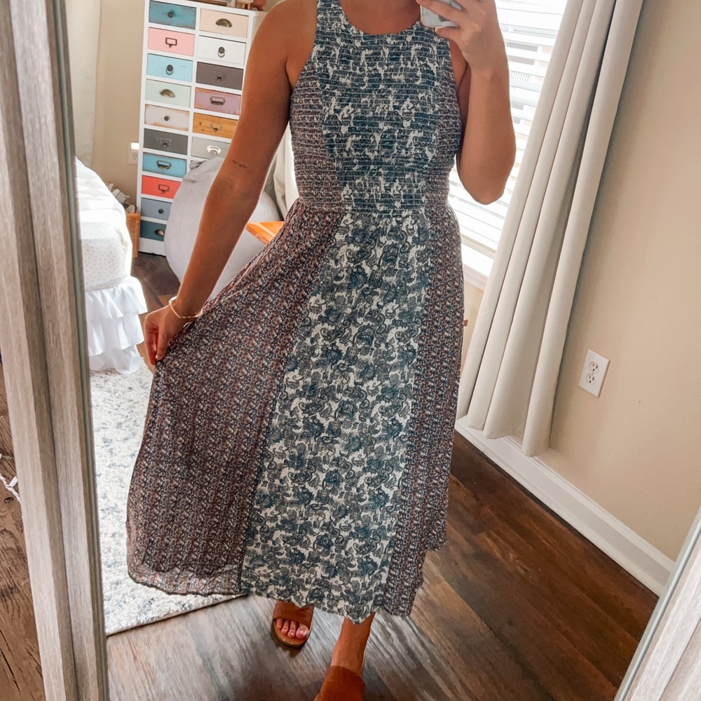 (japana) NEW blue multicolored mixed-print paisley boho midi sleeveless dress